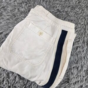 Vintage Polo Jeans Co Mens L White Navy Blue Stripe 67 Patch Cotton Twill Shorts